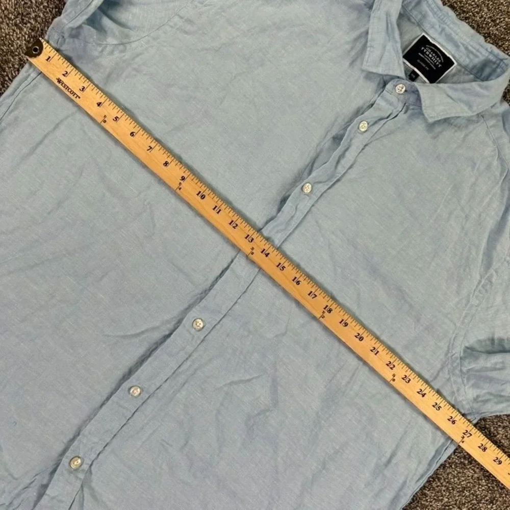 Charles Tyrwhitt‎ Classic Button Up Light Blue Linen Shirt Men XXL Long Sleeve